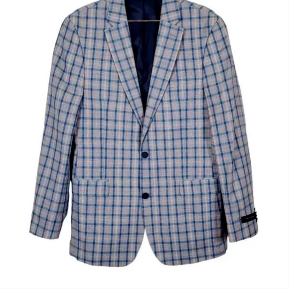 ✨Tommy Hilfiger Conrad Blue Plaid Two Button Notch Lapel Tailored Sport Coat 44 - Picture 1 of 7
